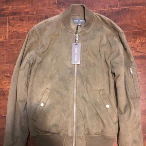 Slate and Stone Olive Green Faux Suede Bomber-NEW